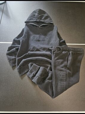 Puma Black Embossed Logo Hoodie & Jogger Set